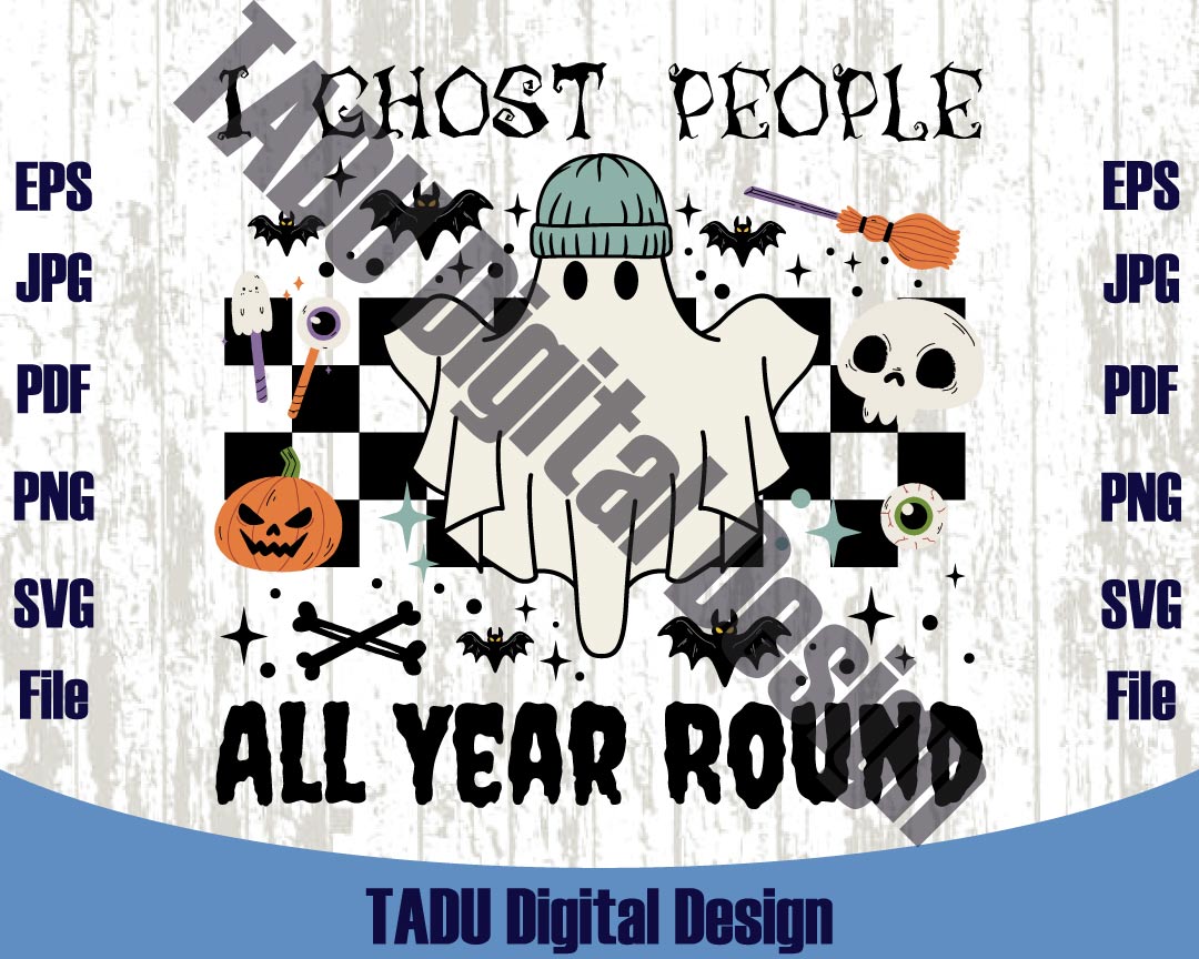 I Ghost People All Year Round Png Cartoon Ghost Cute Halloween Svg - Blue Sea Svg