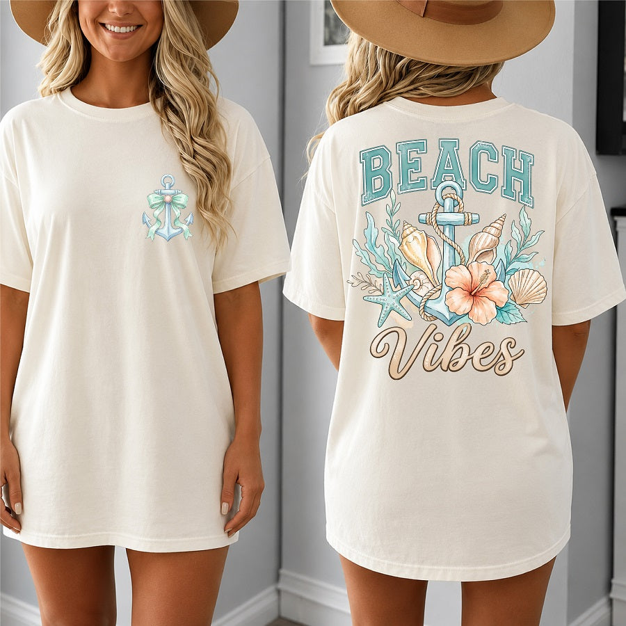 Beach Vibes PNG Front and Back T-Shirt Design Summer Beach Png - BundleofSVG