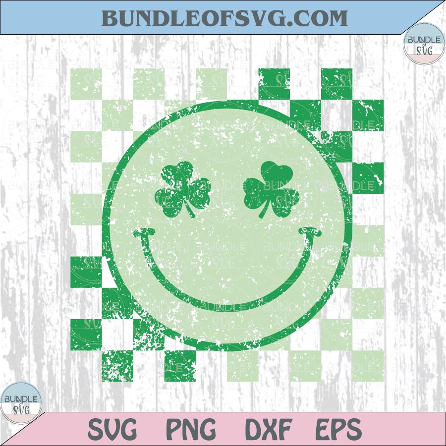 St Patricks Day Png Checkerred Shamrock Eyes Smiley Face Png - BundleofSVG
