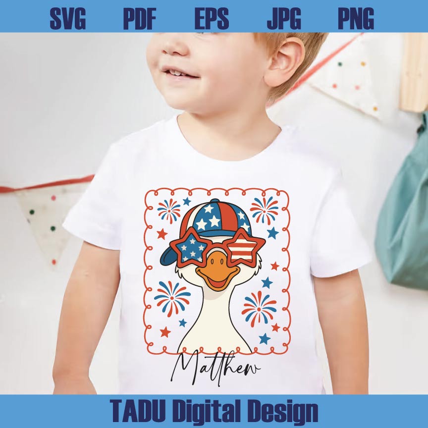 4th of July Goose Png Personalized Boy Girl Patriotic Png American Kid Svg Dxf Eps Files