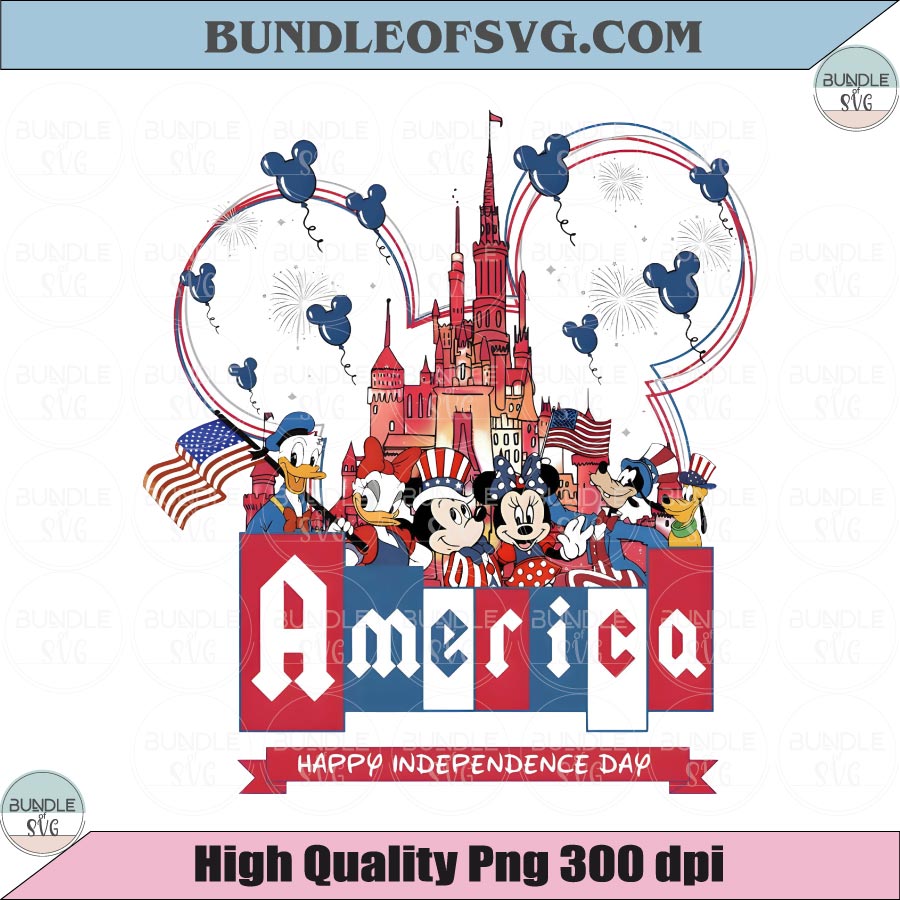 4th of July Mickey and Friends SVG PNG America Disney Castle Svg