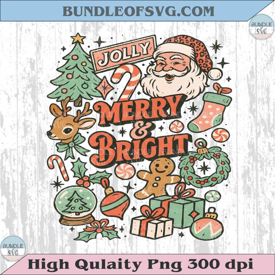 Christmas Collage Png Merry and Bright Png Preppy Christmas Png