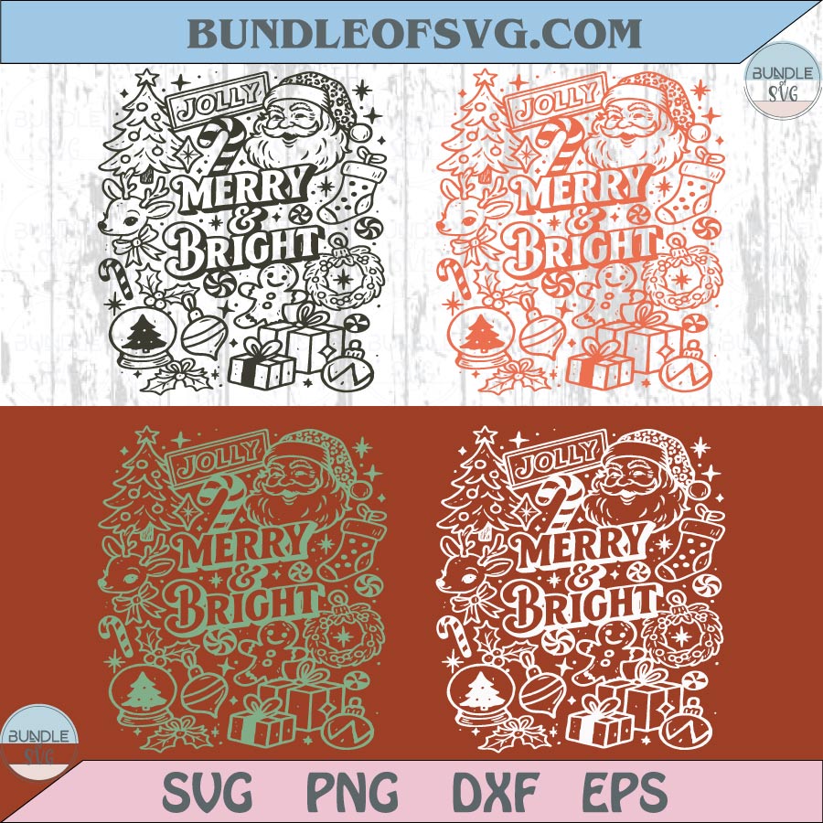 Christmas Collage Svg Preppy Christmas Svg Merry and Bright Png