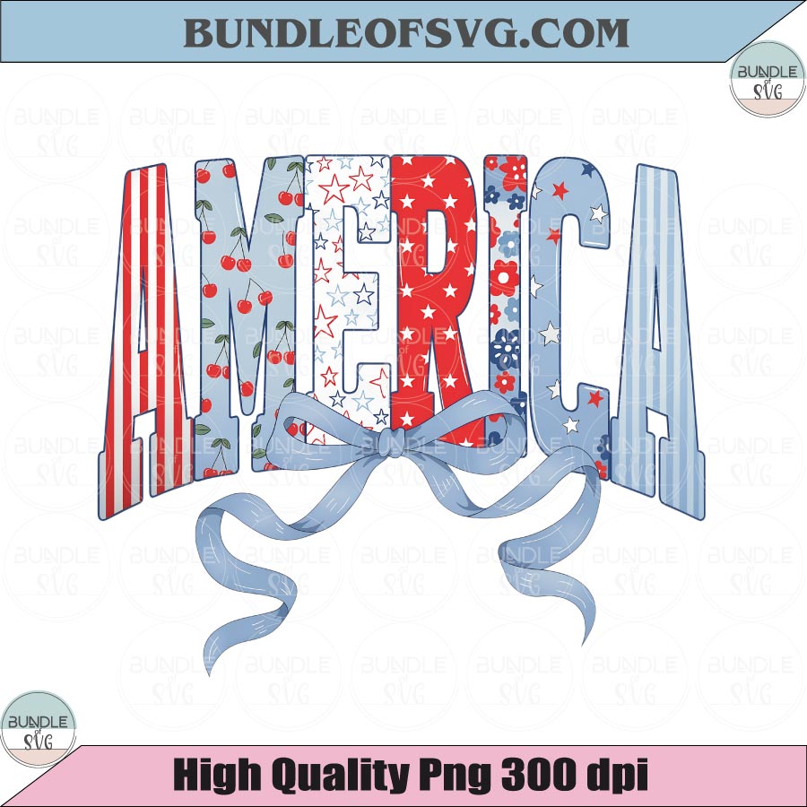Coquette America PNG Preppy 4th of July Bow America Png Patriotic