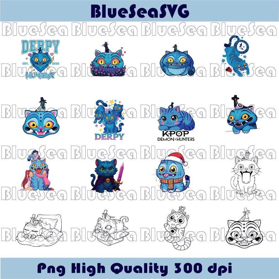 Derpy PNG Blue Cat Sussie Png Design Demon Hunter Huntrix Png