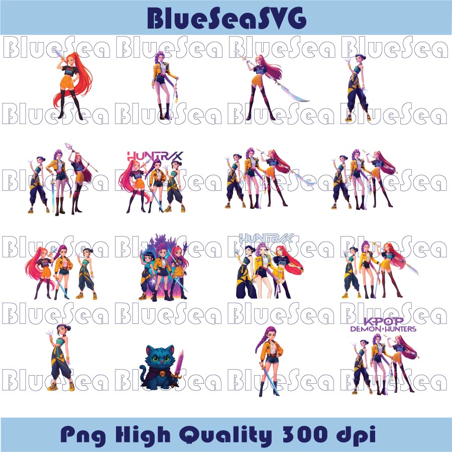Huntrix with Weapons PNG K-Pop Demon Hunters Huntrix Png Bundle