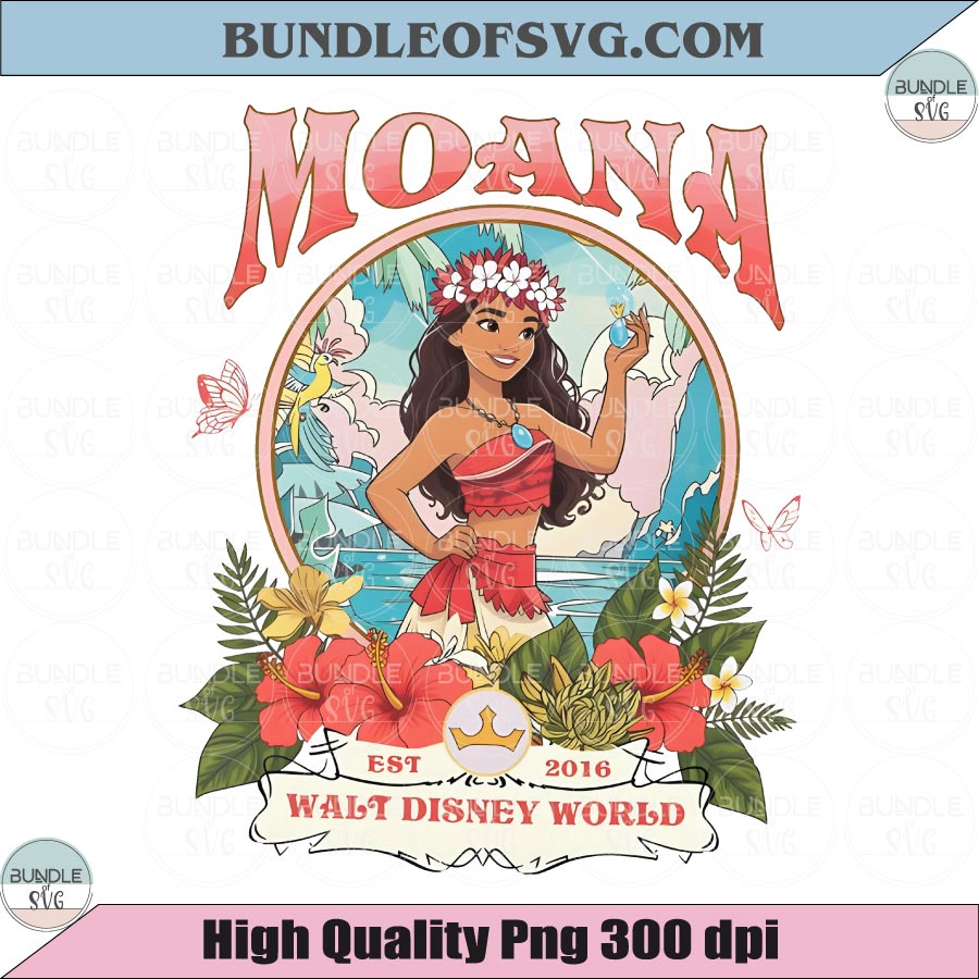 Retro Disney Moana Floral PNG Disney Princess Disneyworld Girl Png