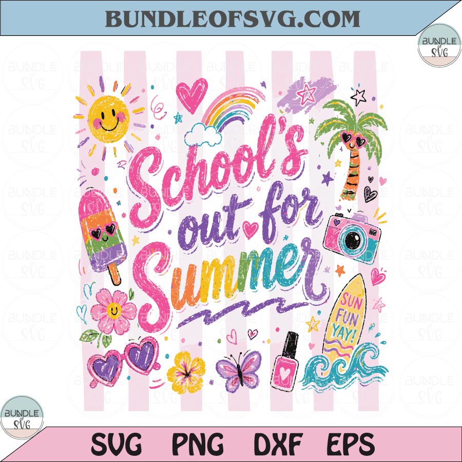 School's Out For Summer PNG Cute Crayon Style Summer Clipart Png