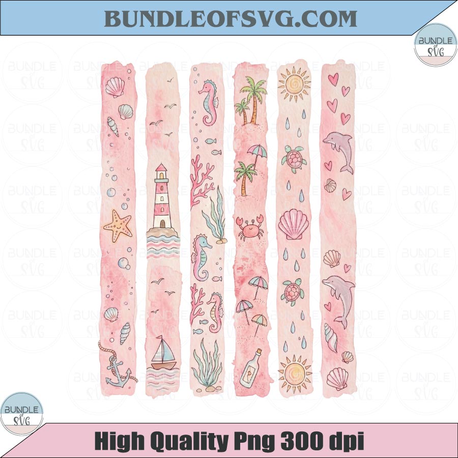 Striped Summer Beach PNG Watercolor Whimsical Coastal Stripes Png