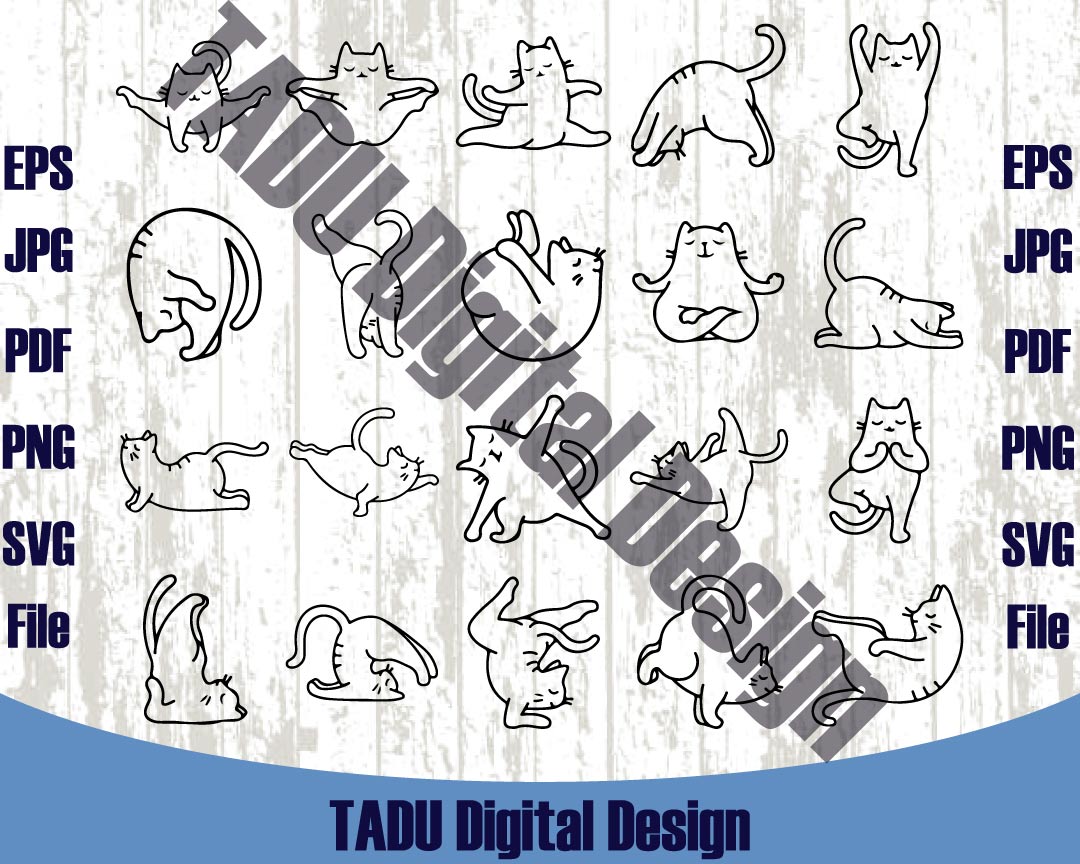 Yoga Cats Svg Bundle Black Cat Yoga Poses Png Pose Cat Yoga Svg