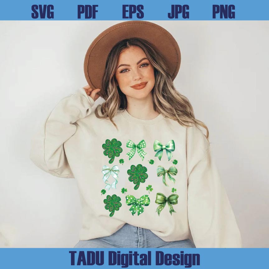 Coquette St Patrick's Day Bow Png Irish Shamrock Lucky Bow Png - BundleofSVG