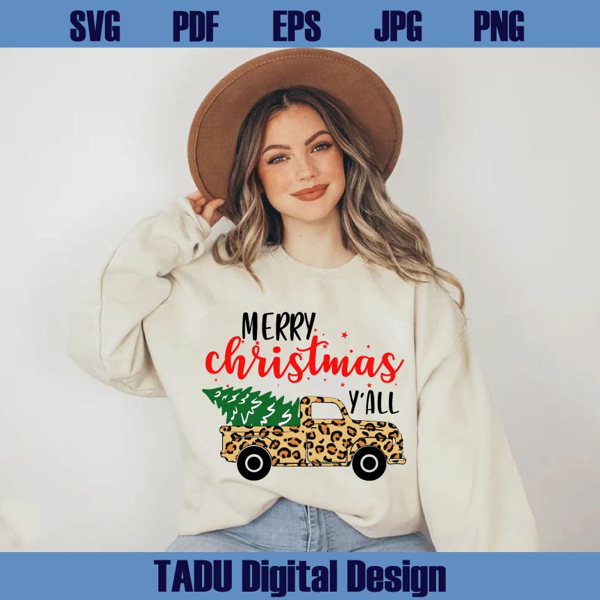Merry Christmas Y'all Christmas Truck Png Leopard Buffalo Plaid
