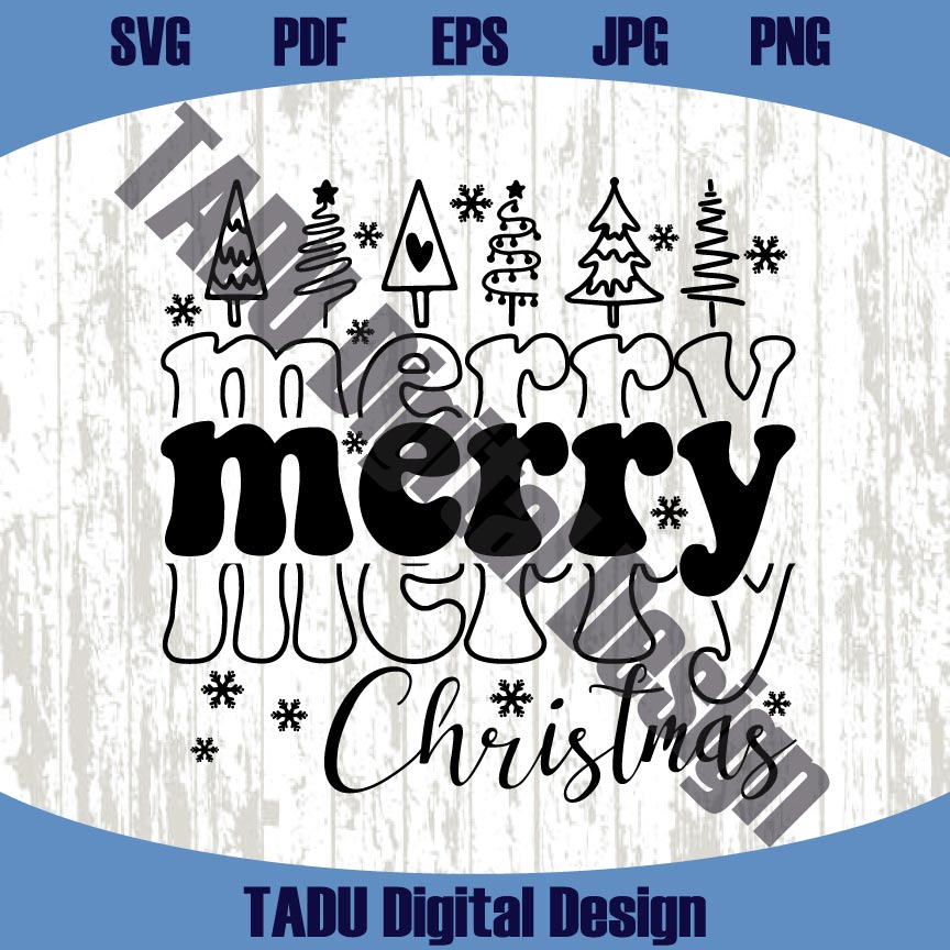 Merry Christmas Trees Svg Hand Drawn Stacked Merry Christmas Svg