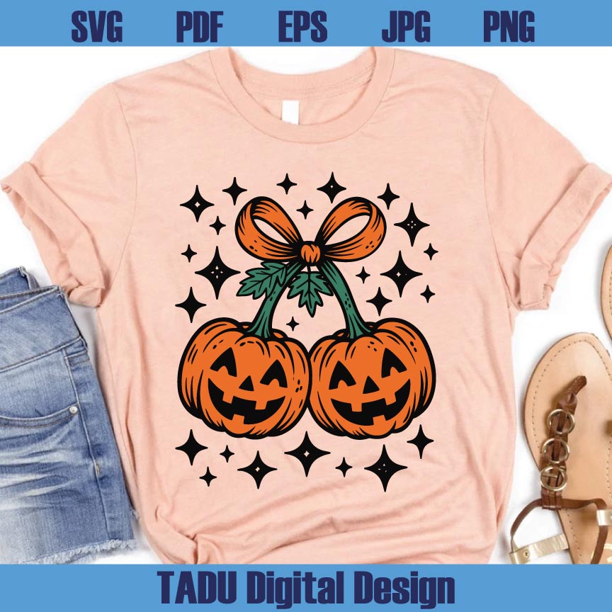 Pumpkin Cheeries Coquette Png Fall Halloween Pumpkin Bow Svg Png