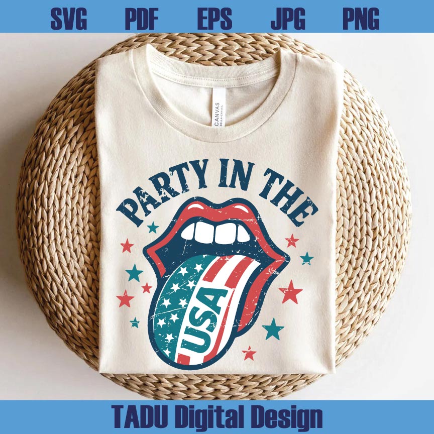 Party in the USA Svg Lisps Tongue USA flag Png Retro 4th of July Svg Png Dxf Eps Files