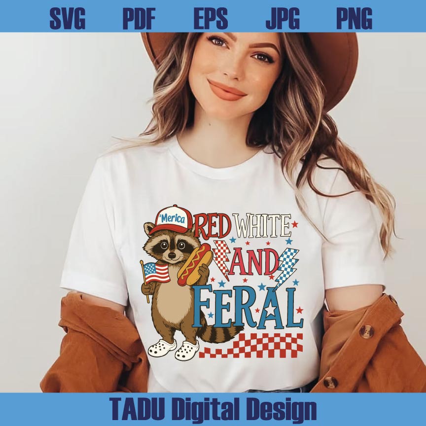 Red White And Feral Png Cute Raccoon Png Trendy 4th Of July Svg Png Dxf Eps Files