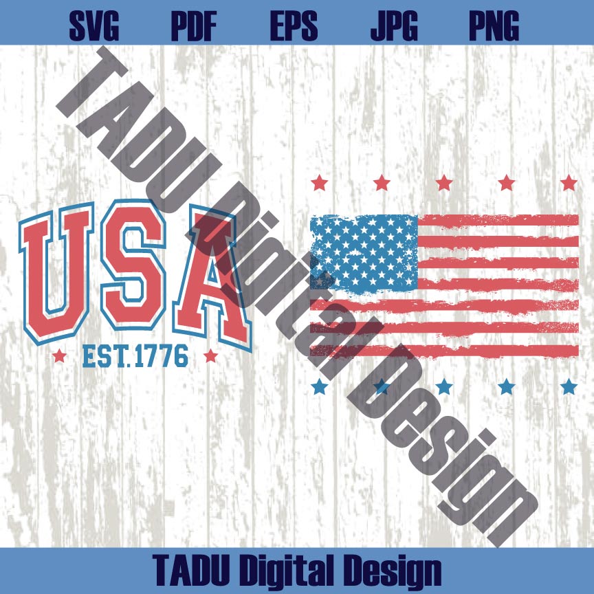USA Est 1776 Svg Retro 4th Of July Svg Distressed American Flag Png Svg Dxf Eps Files