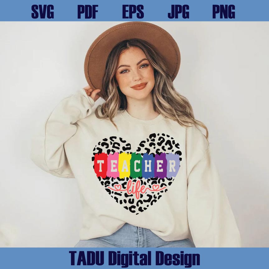 Teacher Life Leopard Heart Svg Retro Teacher Png Back to School Svg