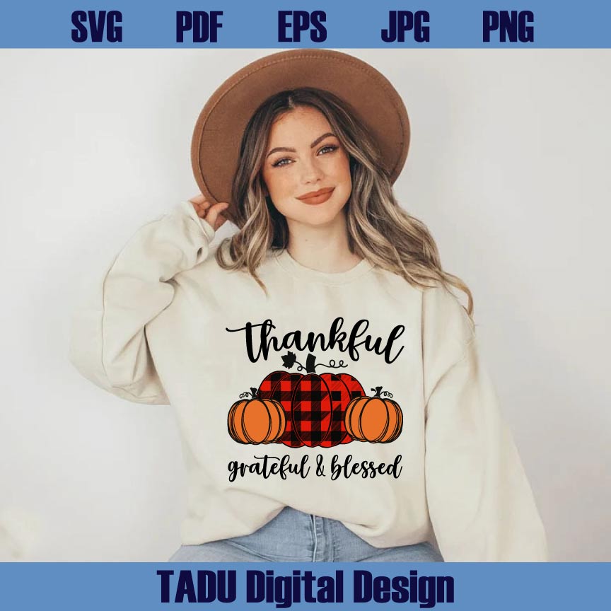 Thankful Svg Plaid Pumpkin Thanksgiving Png Thankful Png Cricut