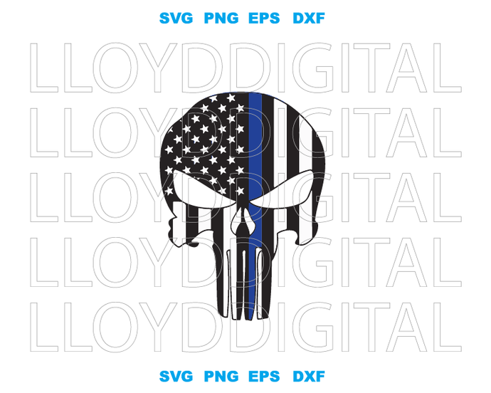 American Flag Torn Punisher svg Thin Blue Line Skull svg Police Punk Death silhouette Shirt svg png dxf eps file cameo cricut - BundleofSVG