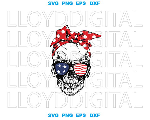 American flag skull sunglasses bow SVG USA glasses Skull bow flag 4th July svg png dxf eps file for cameo cricut