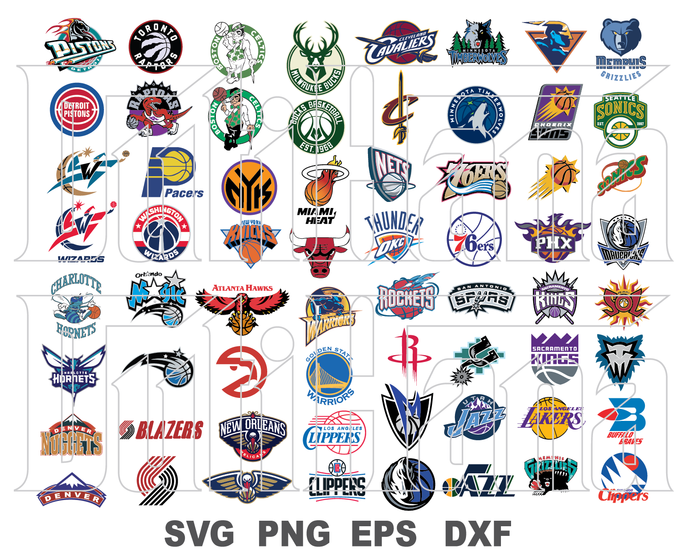 Bundle 64 NBA Svg American basketball team logos logo clipart print decor T Shirt svg eps dxf png cut files cameo cricut - BundleofSVG
