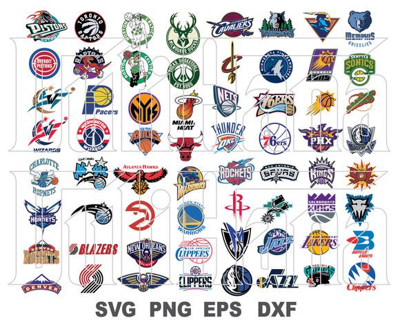 Bundle 64 NBA Svg American basketball team logos logo clipart print decor T Shirt svg eps dxf png cut files cameo cricut