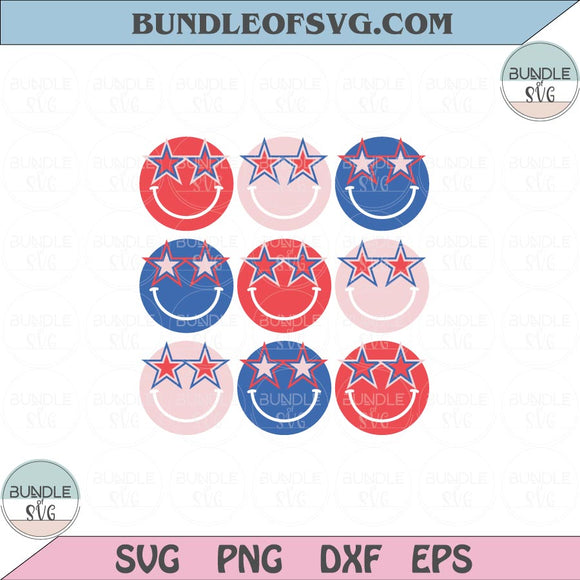 4th of July Smiley Svg Retro American Happy Face 4th of July Svg Png Dxf Eps files Cameo Cricut