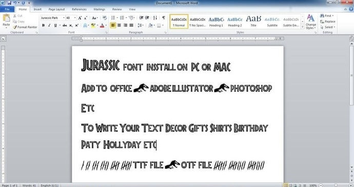 Installable Jurassic park font file Jurassic world letters compatible install on PC or Mac Jurassic Alphabet gift shirt birthday party