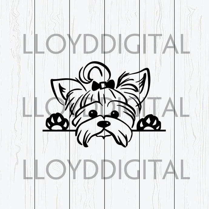Cute little yorkshire svg terrier yorkie dog pet puppy peeking clipart svg png jpg dxf eps cut files silhouette cameo cricut - BundleofSVG
