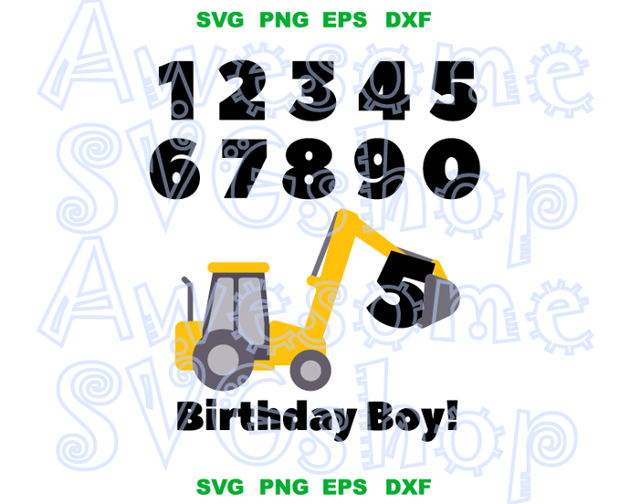 Construction Birthday Excavator svg iron on Shirt Gift Digger Number Birthday clipart decor Party Decor svg png dxf files cameo cricut - BundleofSVG