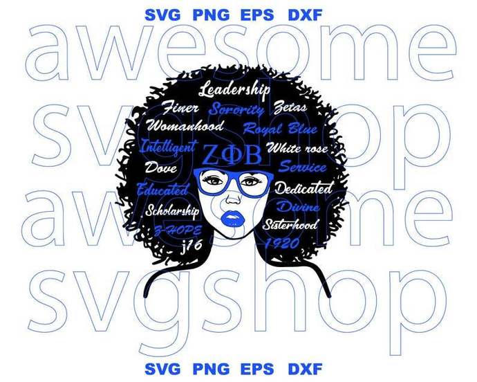 Zeta Phi Beta Afro Woman SVG Shirt Black woman Glasses 1920 Sorority dove sign clipart poster gift party svg dxf png cut file cameo cricut