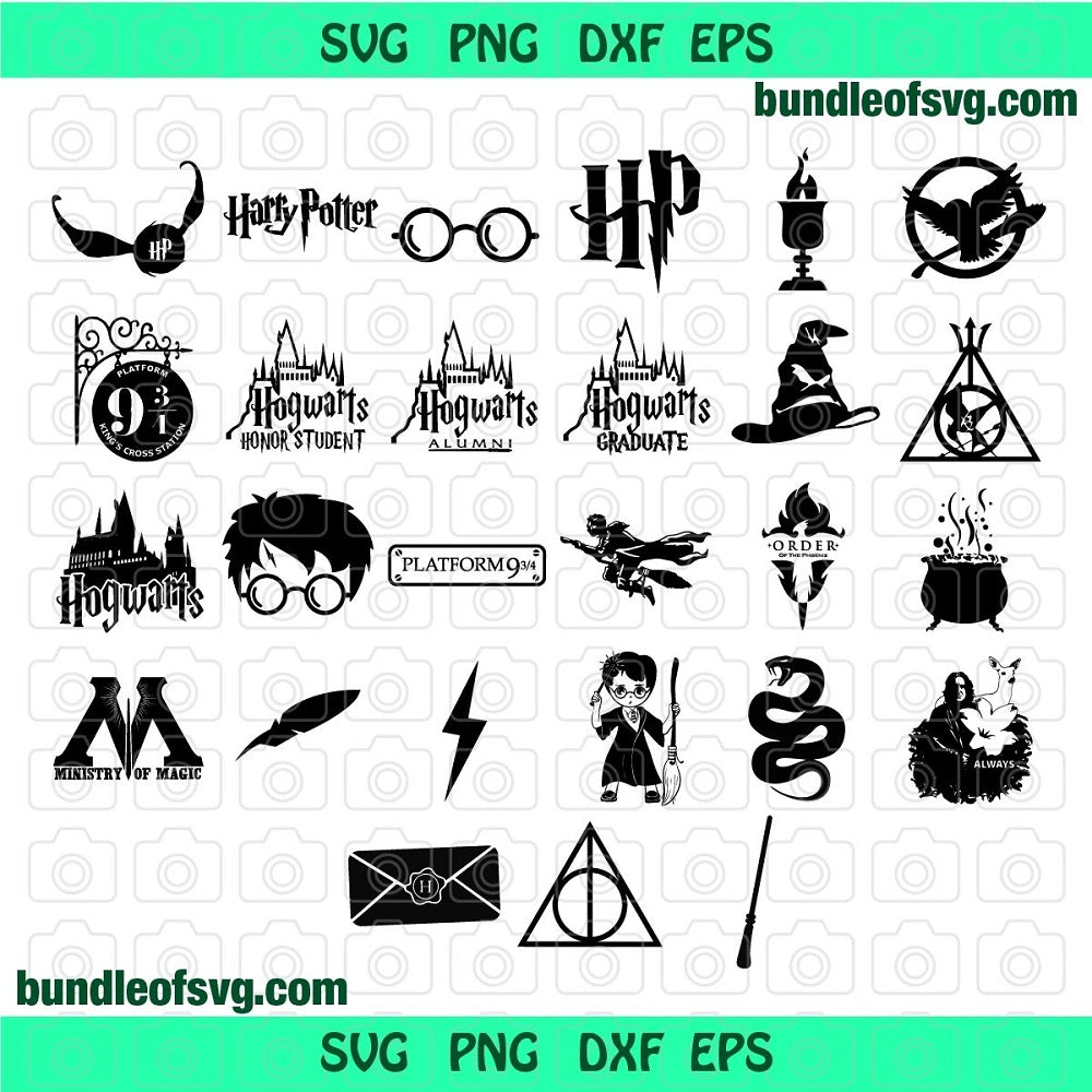 Bundle Harry Potter SVG Deathly Hallows Hogwarts House Gryffindor Party svg png dxf cut files cameo cricut