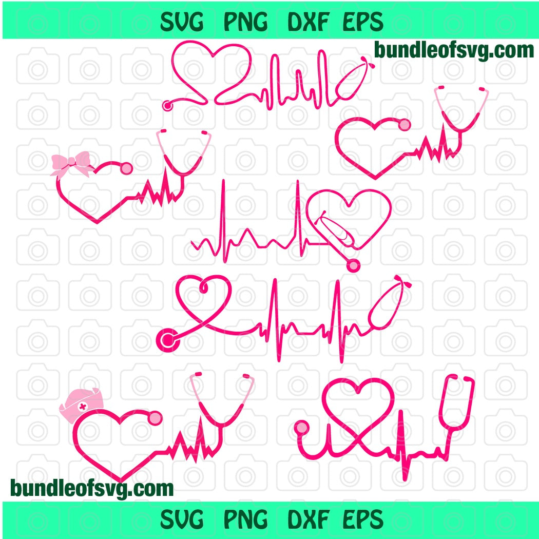 Bundle Nurse heart stethoscope SVG Shirt Heartbeat Doctor Nurses decor