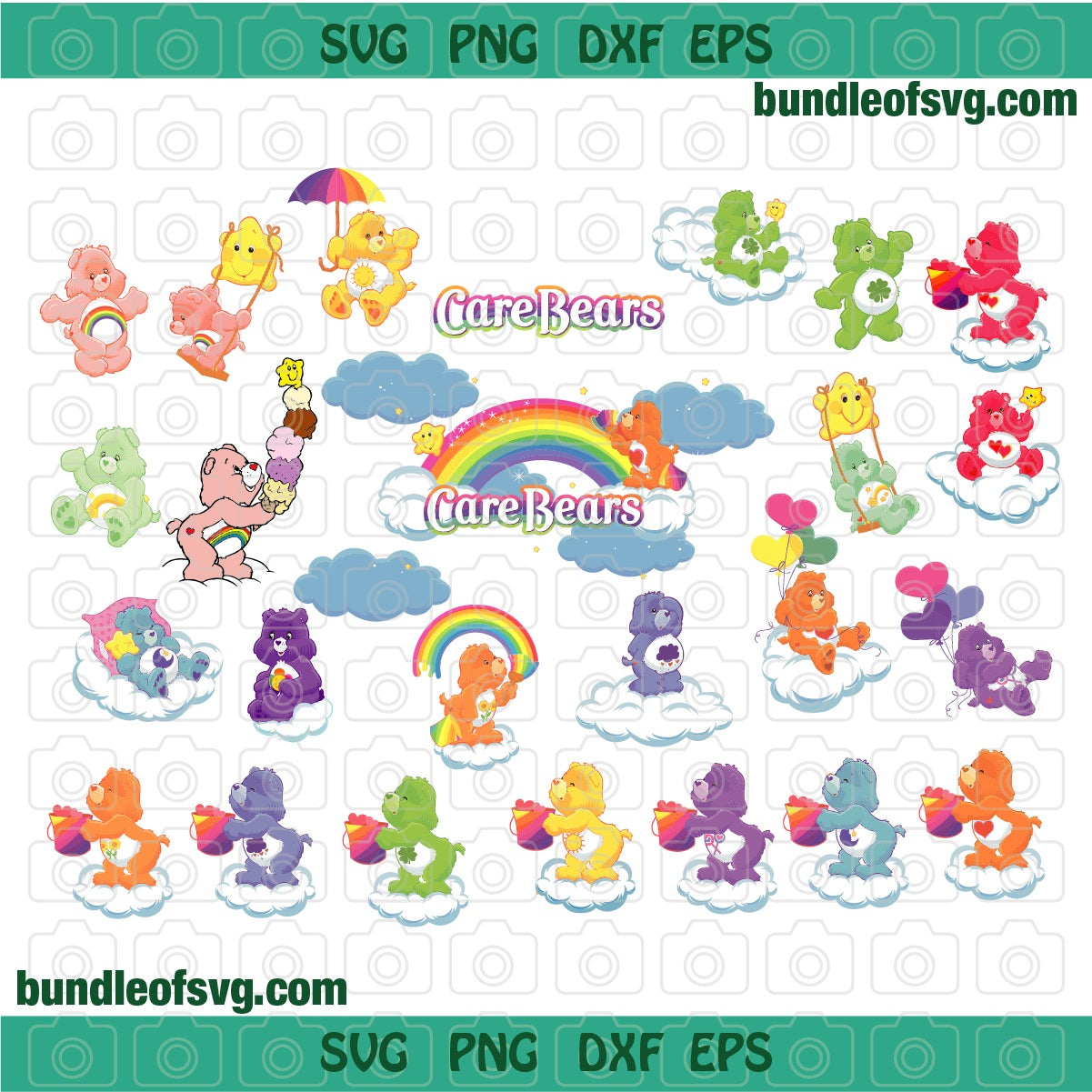 Care Bears Party Supplies SVG Shirt Care Bear Decor banner Birthday Gift Invitation printable art svg eps png dxf cut file cricut - BundleofSVG