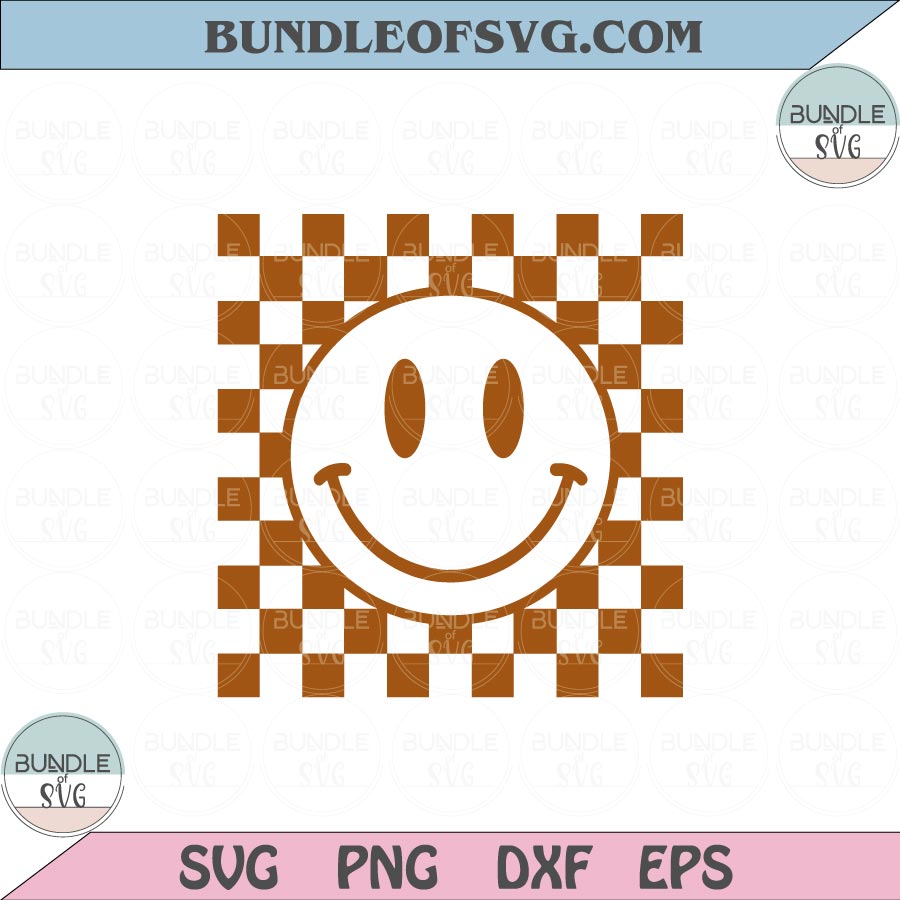 Checkered Pattern Smiley Face Svg Retro Checkerboard Smile Face Svg Png Dxf Eps files Cameo Cricut