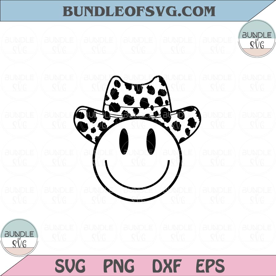 Cowboy Happy Face Svg Cowgirl Happy Face Cowboy Hat Svg Png Dxf Eps files Cameo Cricut - BundleofSVG