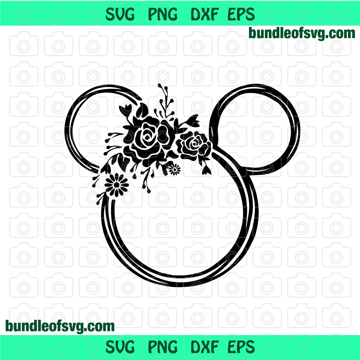 Mickey Minnie Mouse Floral Wreath svg Mickey ears head flower birthday svg eps png dxf cutting files cameo cricut - BundleofSVG