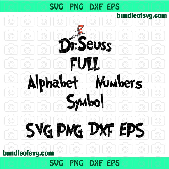 Dr Seuss Font SVG Alphabet The Cat in hat Letters Numbers Dr Seuss Birthday Party svg png dxf cut files Cameo Cricut