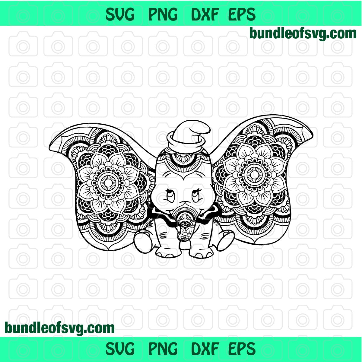 Dumbo Elephant Mandala svg Mandala Elephant Dumbo Floral Flower Decor clipart birthday shirt svg png dxf eps cut files cameo cricut