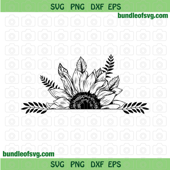 Floral Sunflower svg Half Sunflower svg Split Sunflower svg Sunflower Monogram svg png dxf files cricut