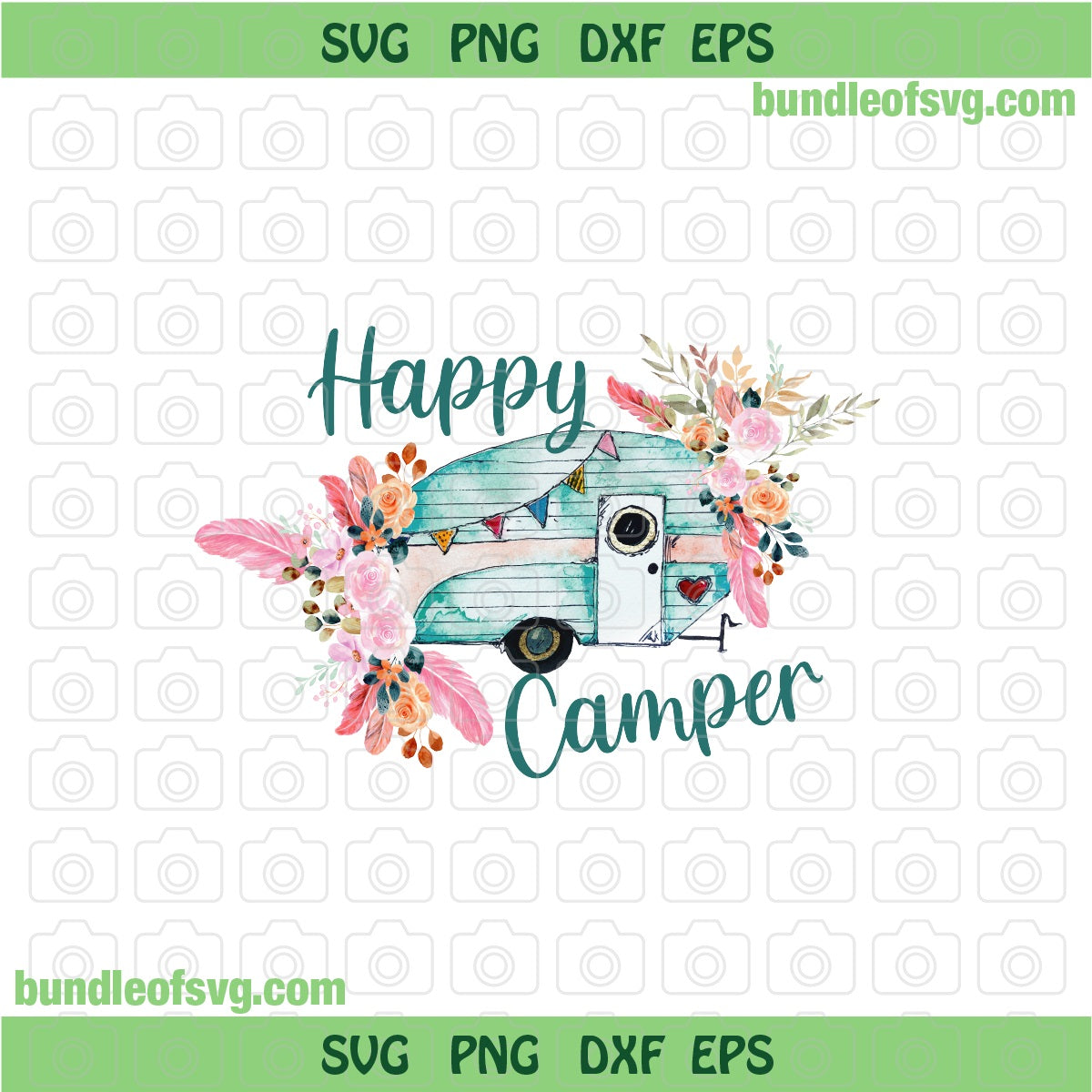 Happy Camper with flowers PNG Sublimation Retro Floral Camping Car Camper Vintage png file