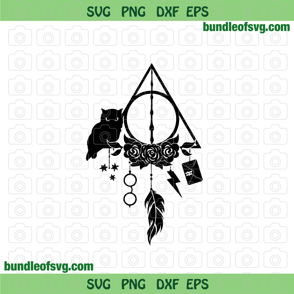 Harry Potter svg Dream Catcher Deathly Hallows svg Flower Floral Deathly Hallows svg png dxf eps files cricut