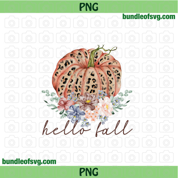 Hello Fall Leopard Pumpkin PNG Sublimation Design Floral Pumpkin Flower Halloween png file