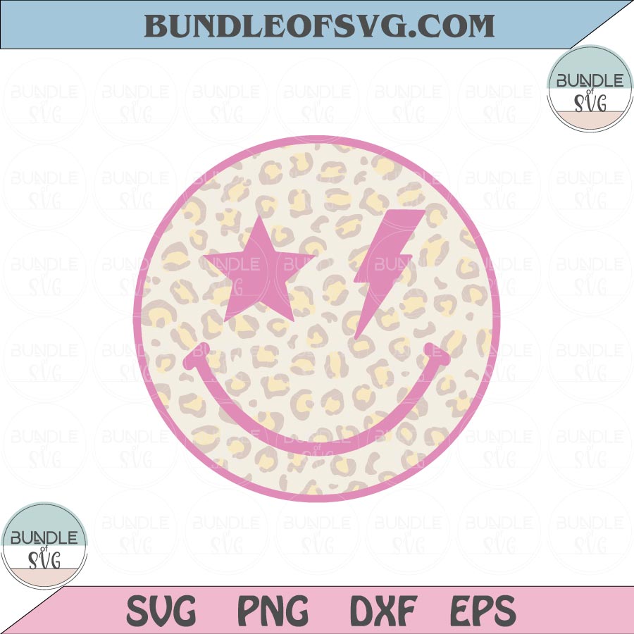 Leopard happy face Svg Retro Lightning bolt Star Smiley Svg Png Dxf Eps files