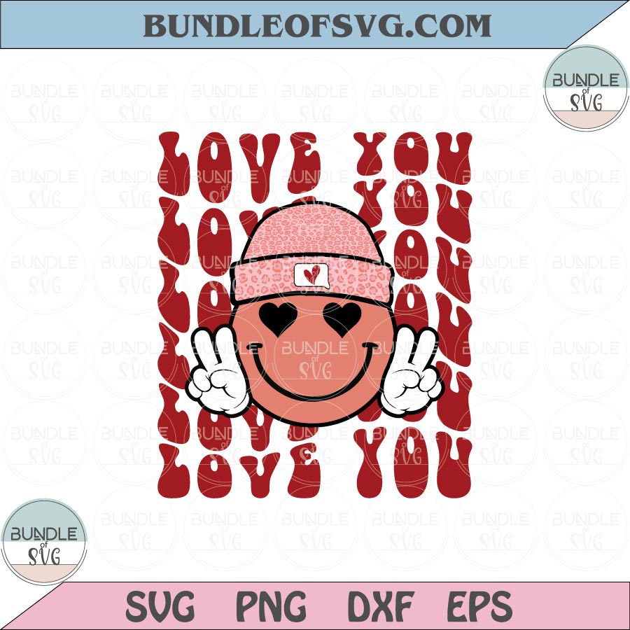 Love You Svg Heart Smiley Face Retro Valentine Svg Valentine's Day Png Dxf Eps Svg Files
