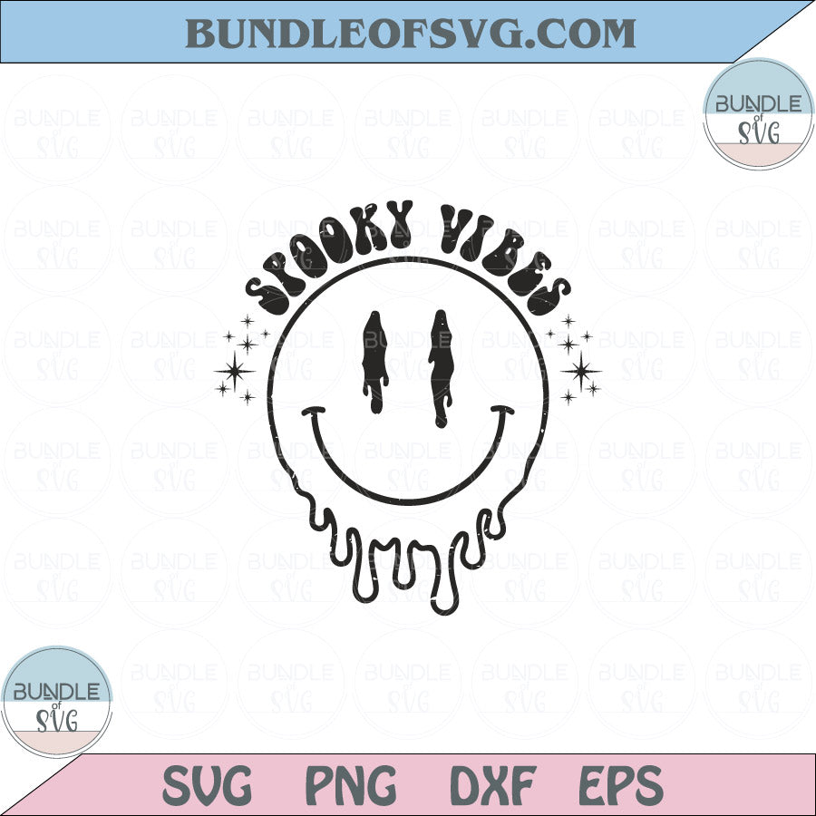 Melting Smiley Face Spooky Vibes Svg Halloween Drippy Smiley Svg Png Dxf Eps files Cameo Cricut