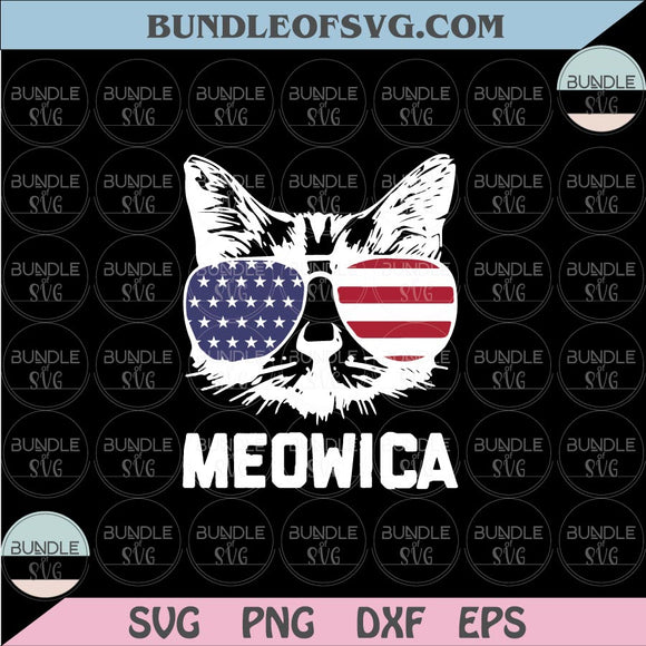 Meowica Svg USA 4th of July Cat Svg Patriotic Cat Sunglasses Svg Png Dxf Eps files Cameo Cricut