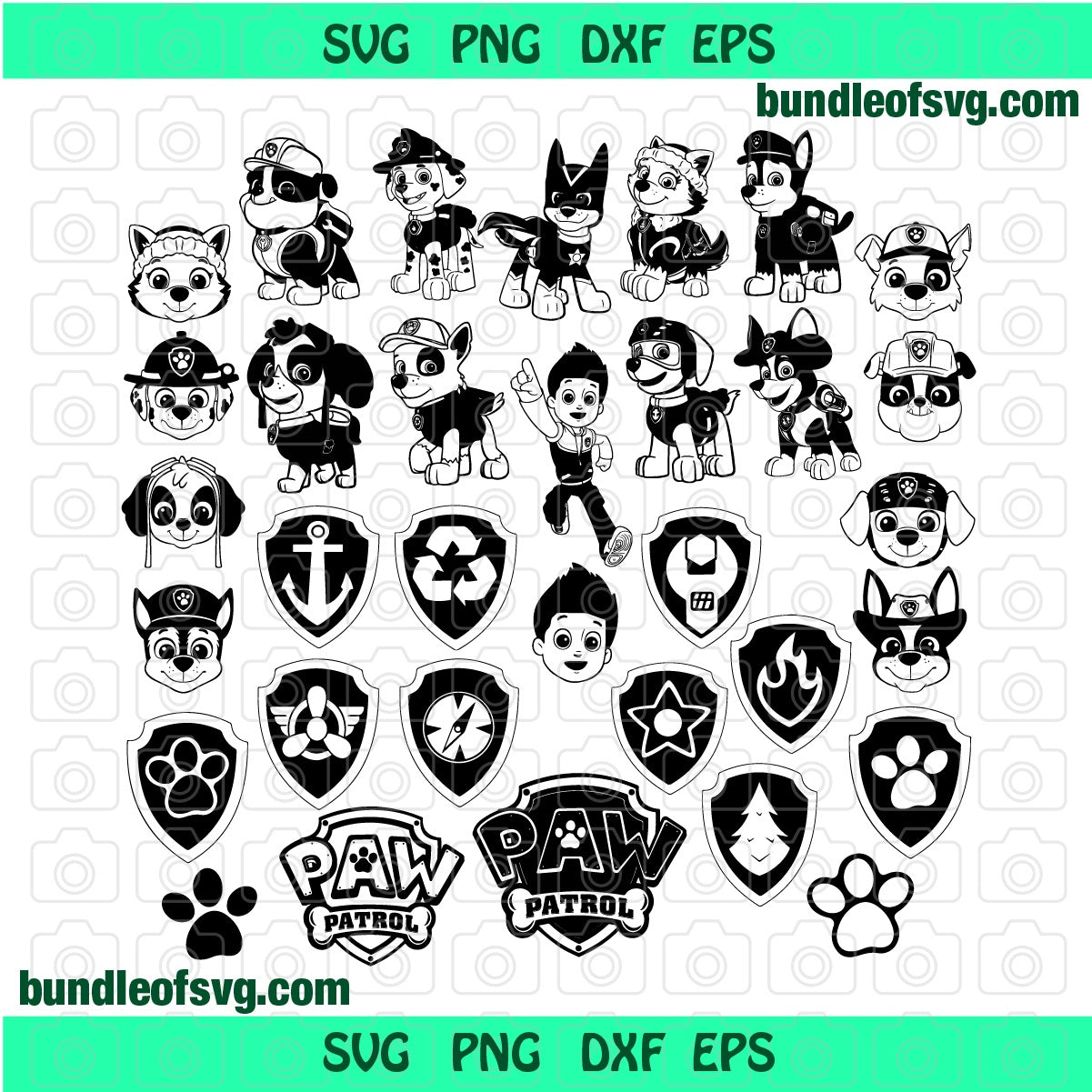 Bundle Paw Patrol SVG clipart Paw Patrol Birthday party Silhouette svg eps png dxf cut files cameo cricut - BundleofSVG