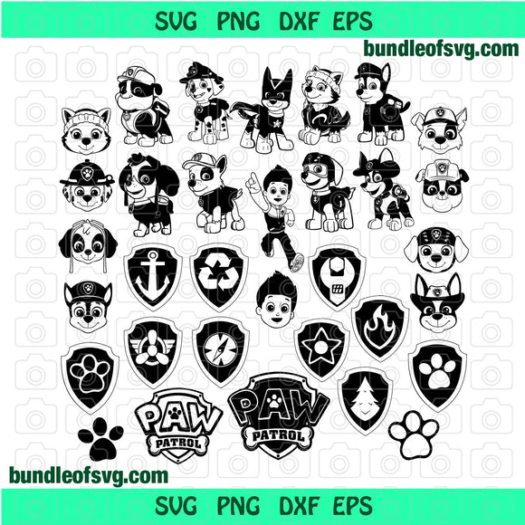 Bundle Paw Patrol SVG clipart Paw Patrol Birthday party Silhouette svg eps png dxf cut files cameo cricut